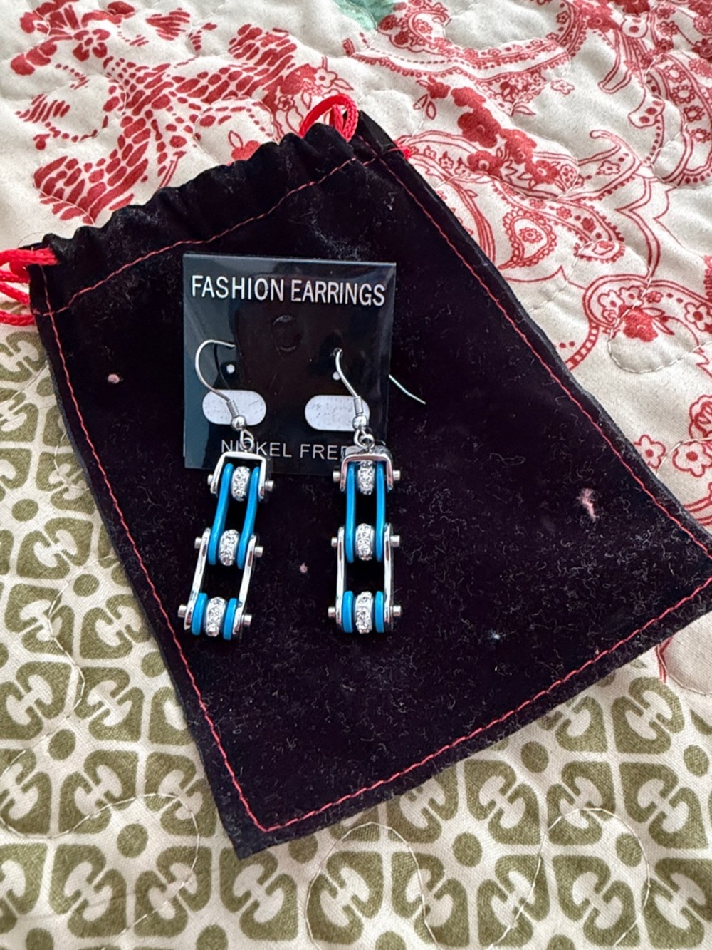 Harley-Davidson Blue and Silver Chain-Link Dangle Earrings